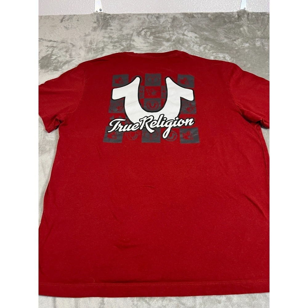 True Religion Shirt Mens 2XL Red  Graphic Short Sleeve Crewneck Cotton Blend